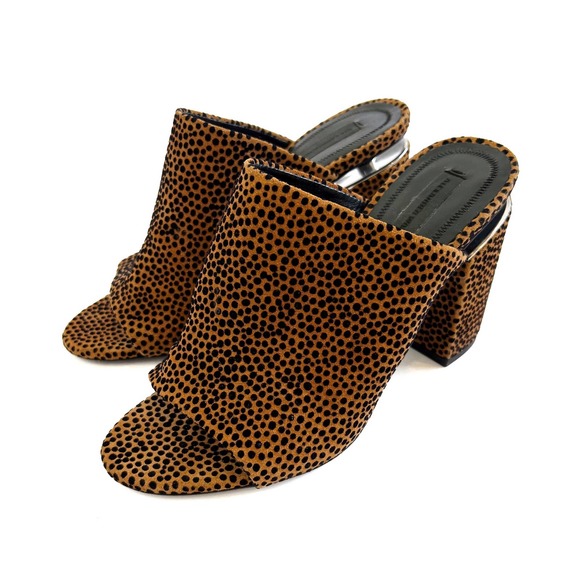 Alexander Wang Brown/Black Animal Print Suede Avery Block Heel Mules Size 38 - Picture 1 of 12